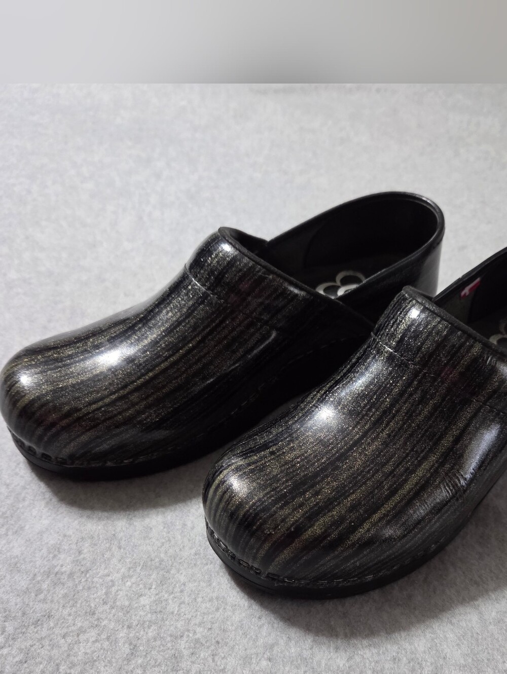 Sanita Womens BlackMetallic Stripe Nursing Medical Comfort Clog Size 38 US 7.5